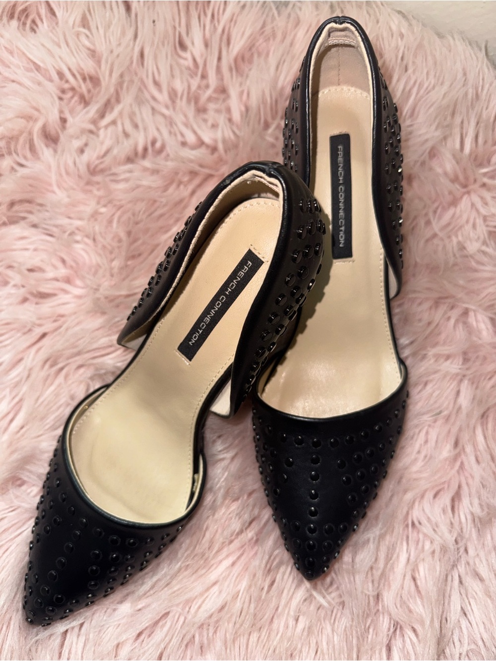 French Connection Black Studded Pointed-Toe D'Orsay Heels - Picture 6 of 7